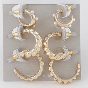 Set of 3 Brand New Pairs of Chunky Gold Toned Hoop Earrings Boutique Fashion